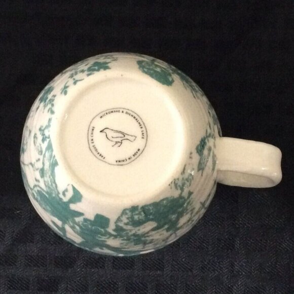 Anthropologie Coffee Mug Monogram Lower Case s Curved Sage Coral Floral Garden - Picture 6 of 6